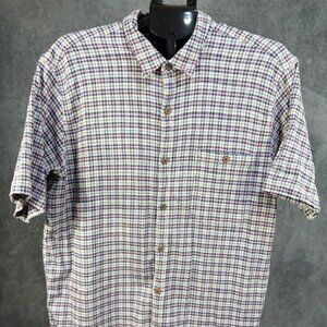 Patagonia Shirt Men's XL Blue/Orange Seersucker Plaid Short-Sleeve Button Up